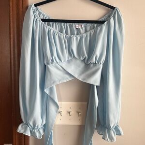 Sky Blue Chiffon Cropped Blouse